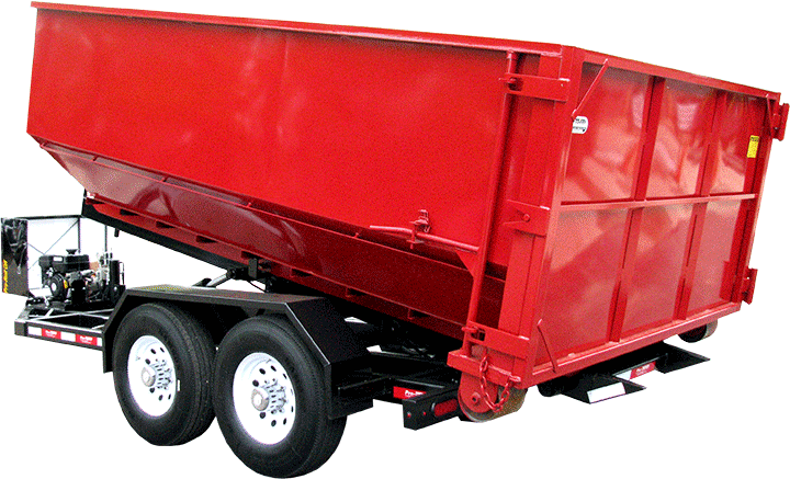 Red Roll off Dumpster on Trailer